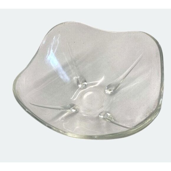 Vintage Handcrafted Clear Glass Bowl Wavy Edge Design Unique Decorative Home Acc - Picture 3 of 5
